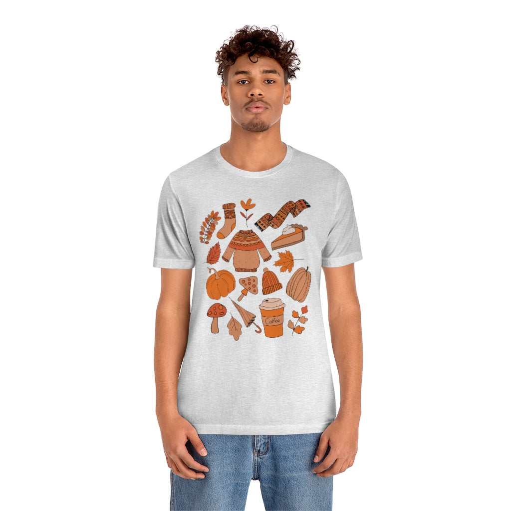 Pumpkin Spice And Mushrooms Fall Doodles Tee - Unisex Shirt