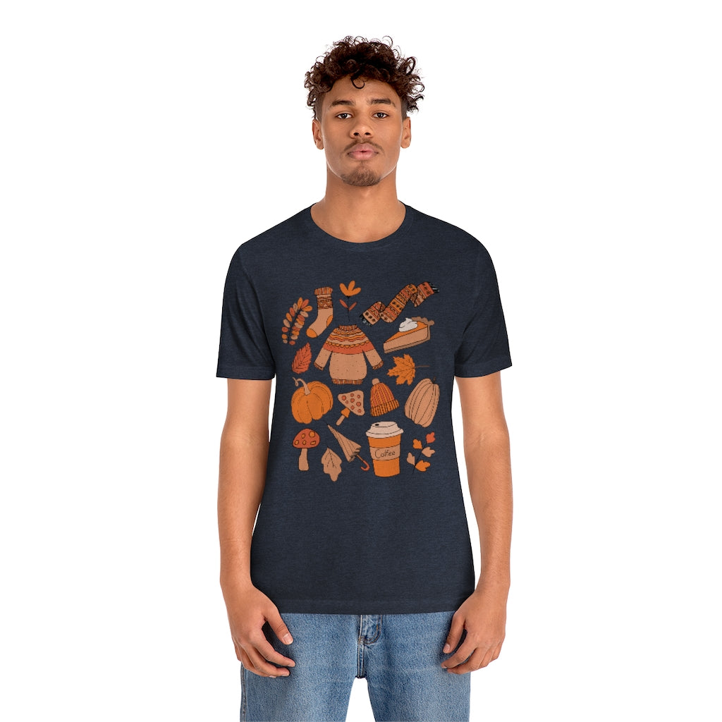Pumpkin Spice And Mushrooms Fall Doodles Tee - Unisex Shirt