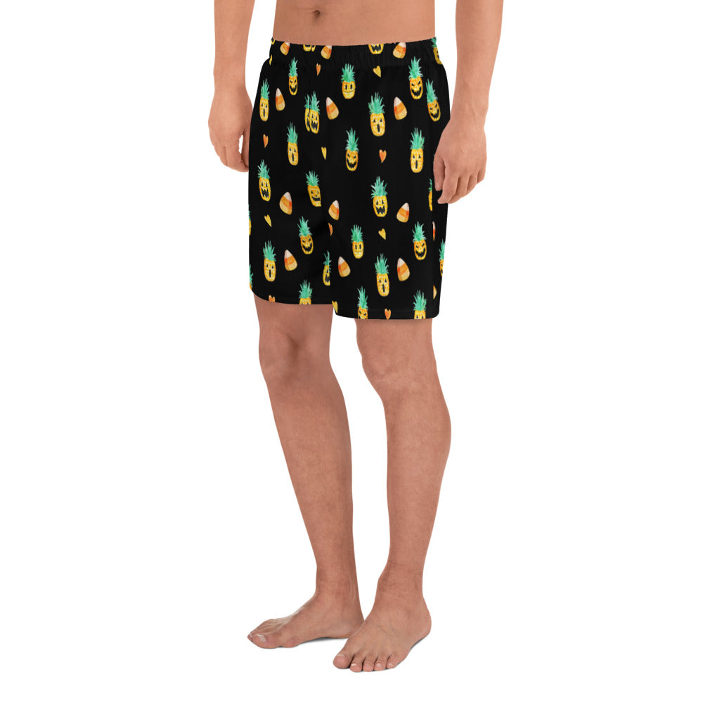 Summerween Too - Men's Candy Corn and Jack-O-Lantern Black Athletic Lounge Shorts