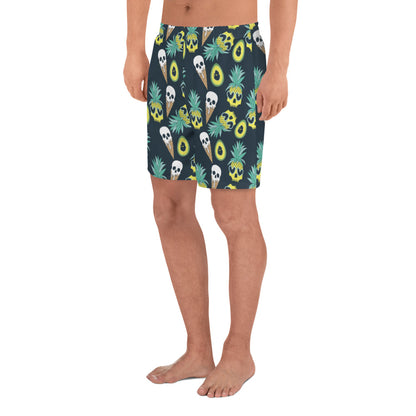 Summerween Too - Men's Ice Cream Skulls and Pineapples Navy Blue Athletic Lounge Shorts