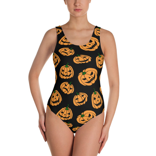 Women's Jack-O-Lanterns Halloween Orange and Black One-Piece Swimsuit