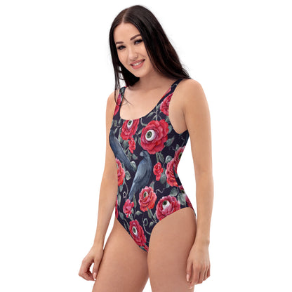 Women's Black And Red Eyeball Flowers One-Piece Swimsuit