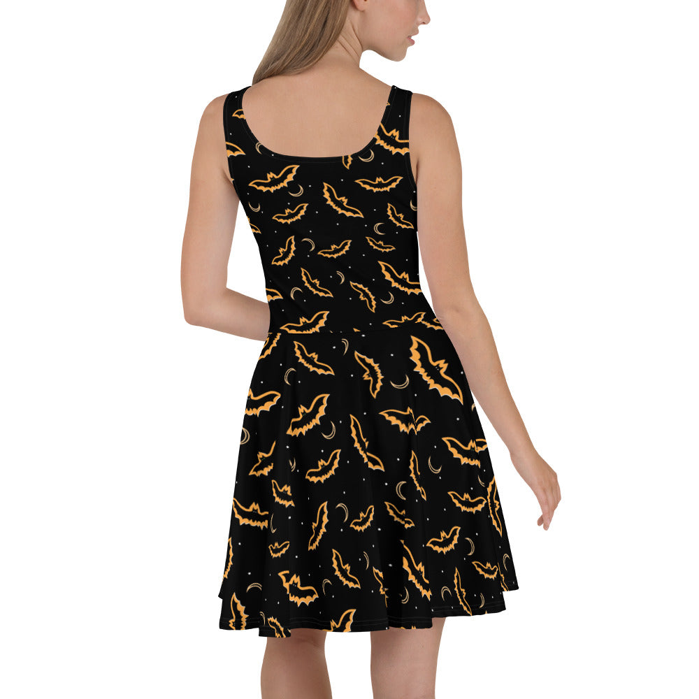 Spooky Black And Orange Bat - Women's Skater Dress