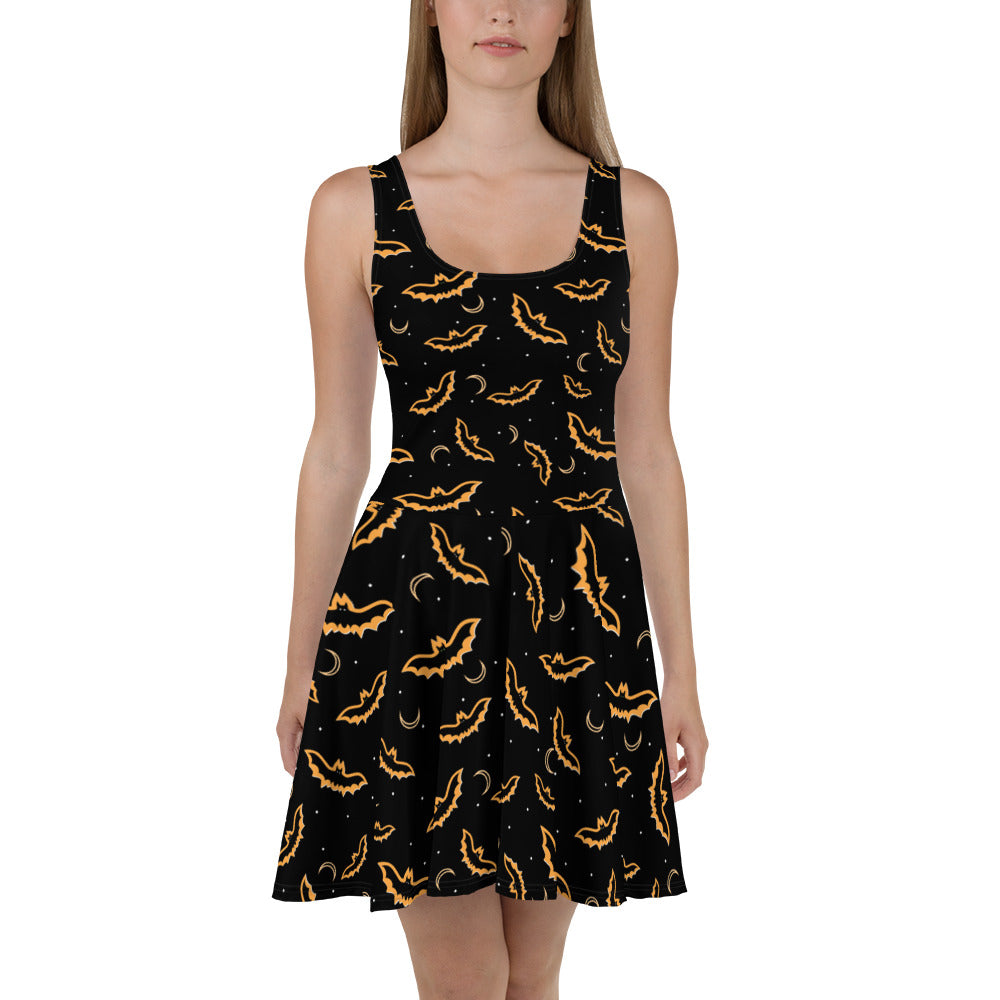 Spooky Black And Orange Bat - Women's Skater Dress
