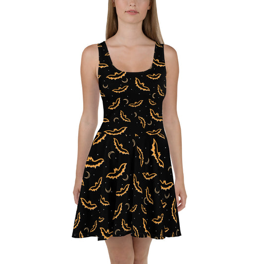 Spooky Black And Orange Bat - Women's Skater Dress