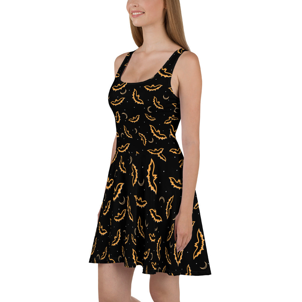Spooky Black And Orange Bat - Women's Skater Dress