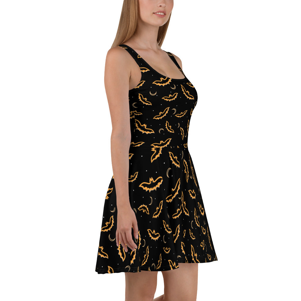 Spooky Black And Orange Bat - Women's Skater Dress
