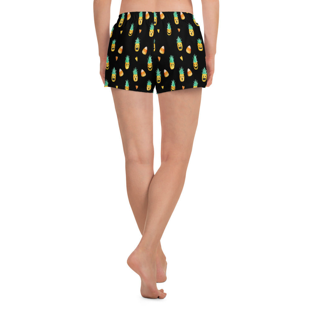 Summerween - Women's Candy Corn and Jack-O-Lantern Black Athletic Lounge Shorts