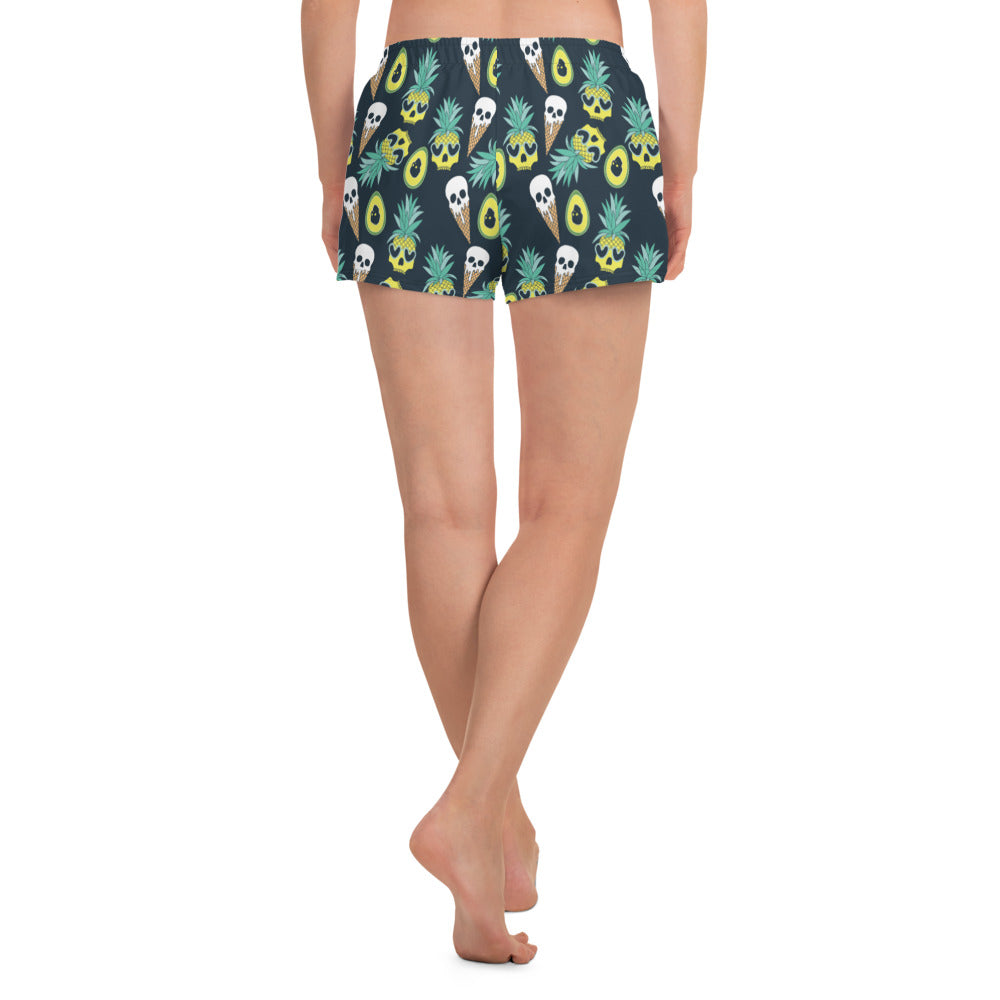 Summerween Too - Women's Ice Cream Skulls and Pineapples Navy Blue Athletic Lounge Shorts