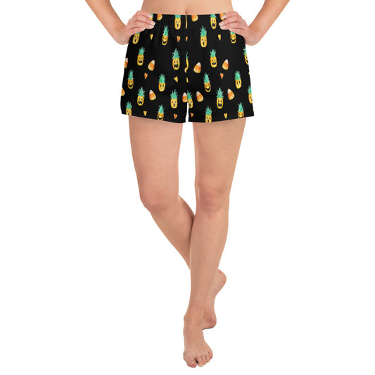 Summerween - Women's Candy Corn and Jack-O-Lantern Black Athletic Lounge Shorts