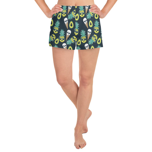 Summerween Too - Women's Ice Cream Skulls and Pineapples Navy Blue Athletic Lounge Shorts