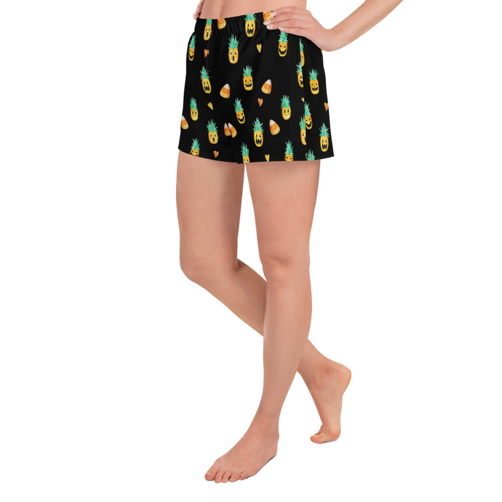 Summerween - Women's Candy Corn and Jack-O-Lantern Black Athletic Lounge Shorts