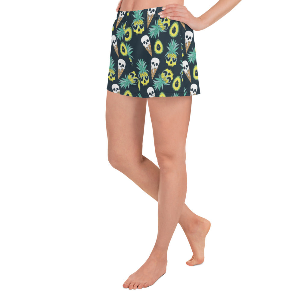Summerween Too - Women's Ice Cream Skulls and Pineapples Navy Blue Athletic Lounge Shorts