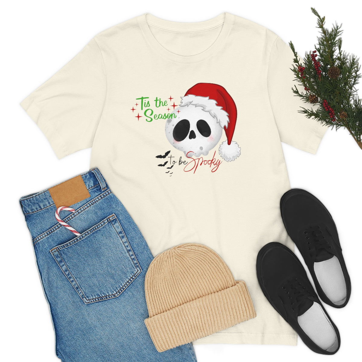 "Tis the Season to be Spooky'" Skull Santa Christmas Tee - Unisex Shirt