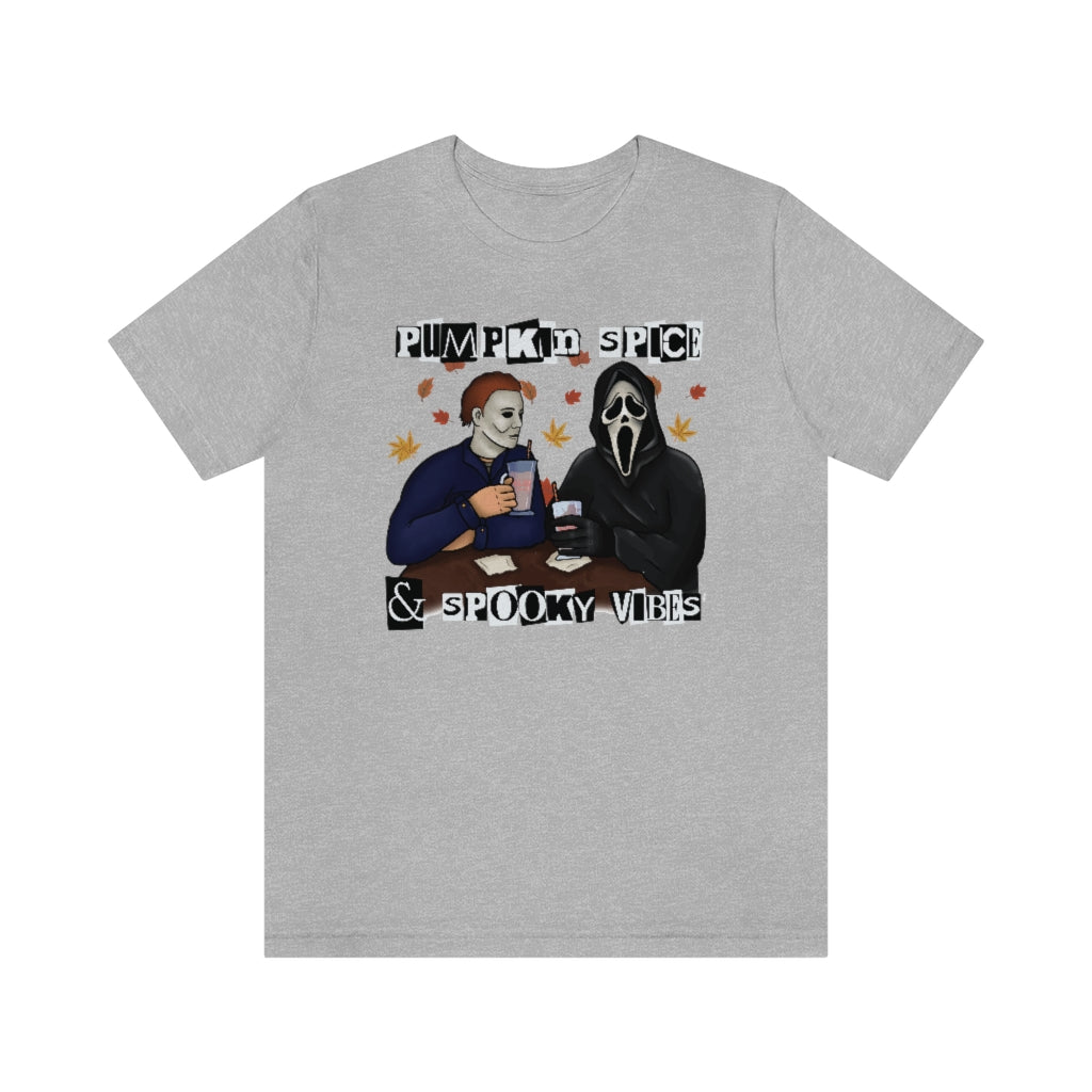 "Pumpkin Spice & Spooky Vibes" Horror Movie Tee - Unisex Shirt