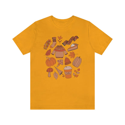 Pumpkin Spice And Mushrooms Fall Doodles Tee - Unisex Shirt