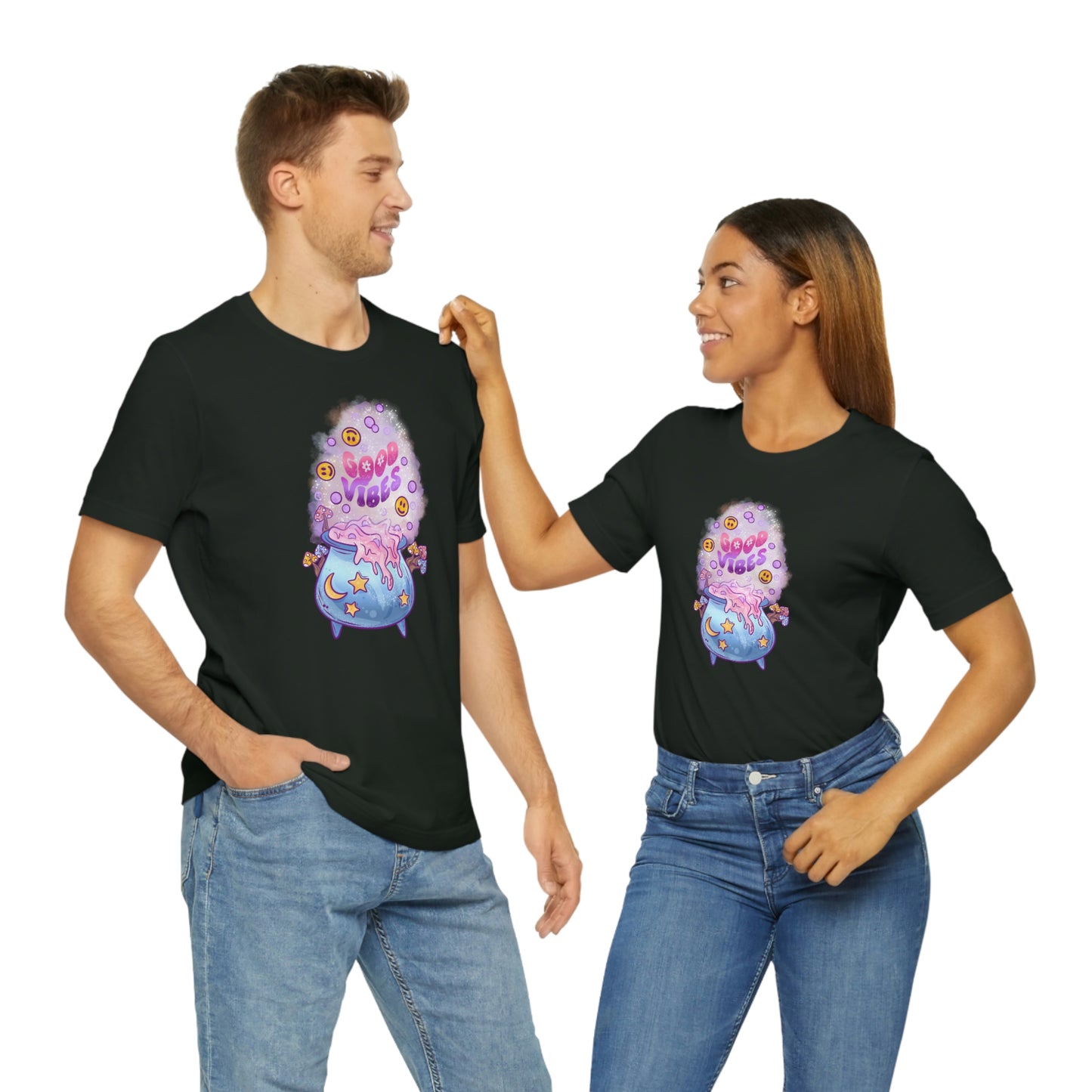 Witchy Good Vibes Smiley Cauldron Tee - Unisex Shirt