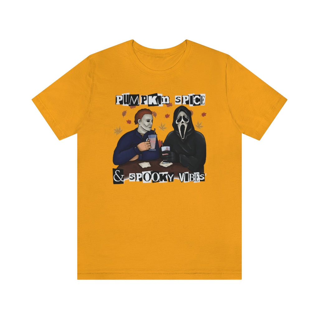 "Pumpkin Spice & Spooky Vibes" Horror Movie Tee - Unisex Shirt