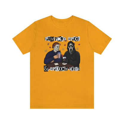 "Pumpkin Spice & Spooky Vibes" Horror Movie Tee - Unisex Shirt