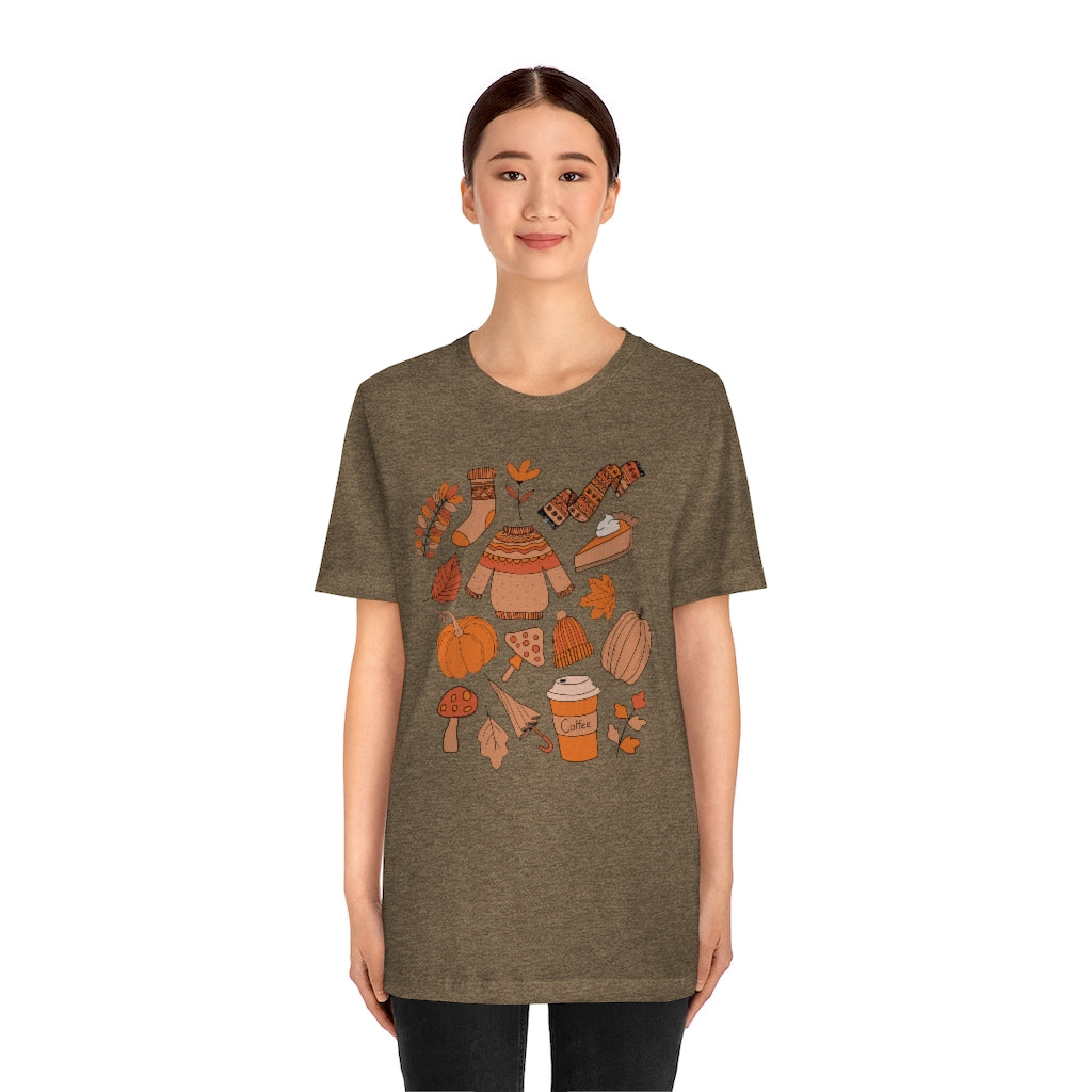 Pumpkin Spice And Mushrooms Fall Doodles Tee - Unisex Shirt