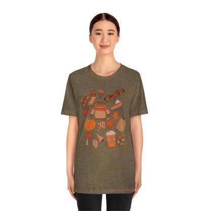 Pumpkin Spice And Mushrooms Fall Doodles Tee - Unisex Shirt