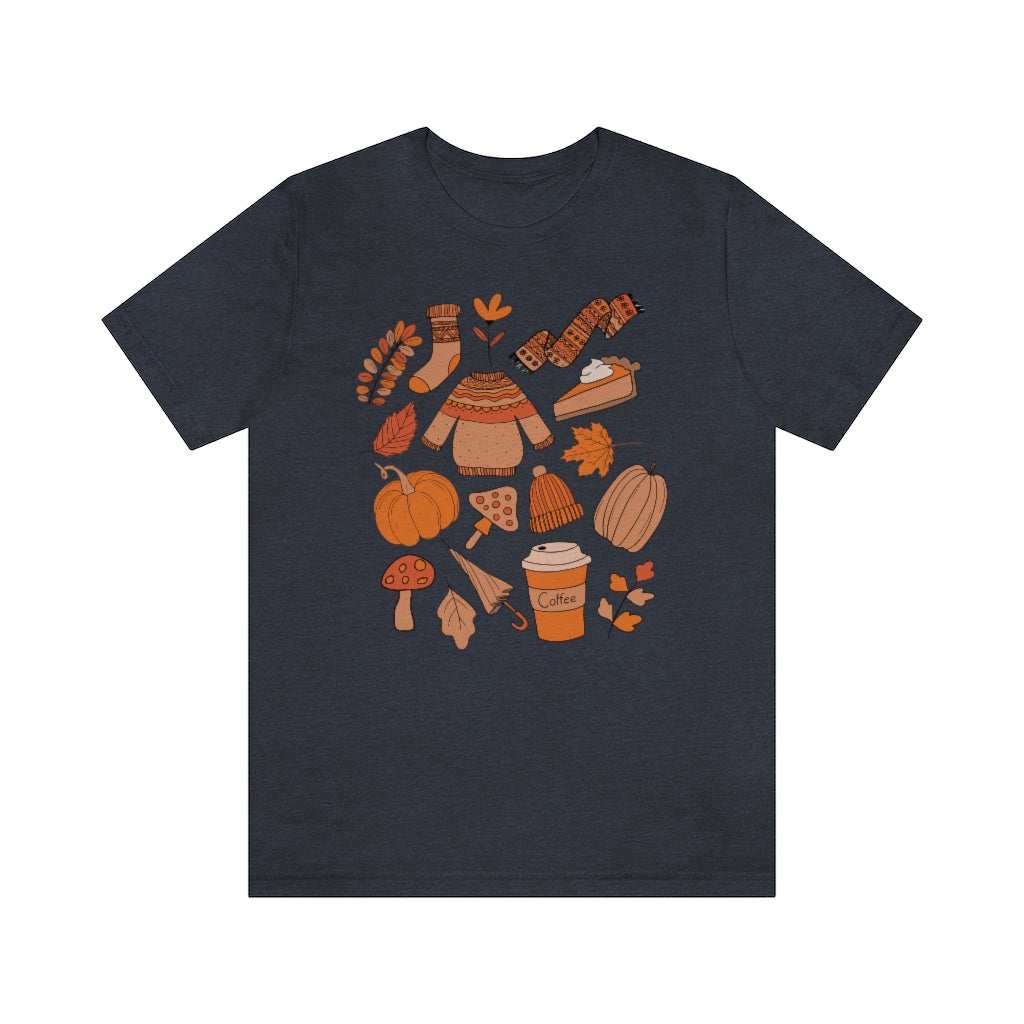 Pumpkin Spice And Mushrooms Fall Doodles Tee - Unisex Shirt