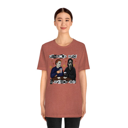 "Pumpkin Spice & Spooky Vibes" Horror Movie Tee - Unisex Shirt