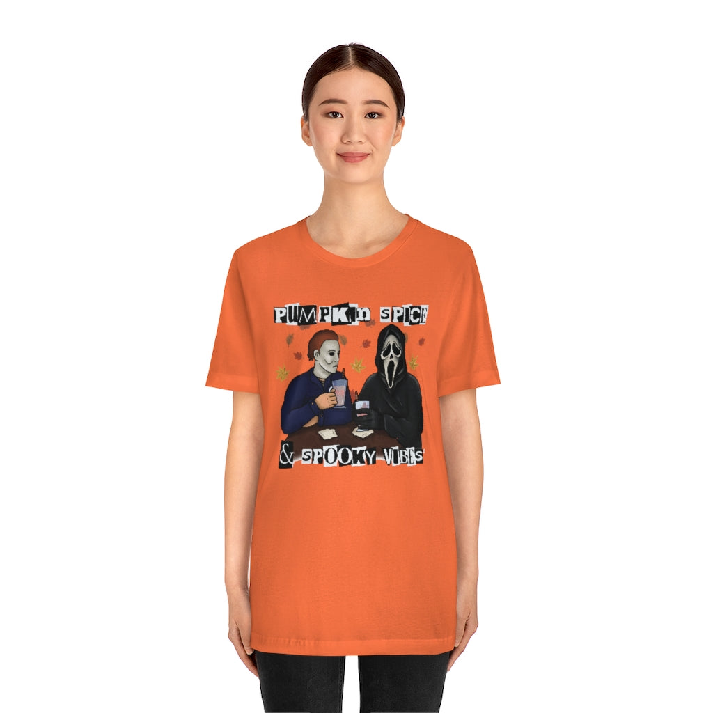 "Pumpkin Spice & Spooky Vibes" Horror Movie Tee - Unisex Shirt