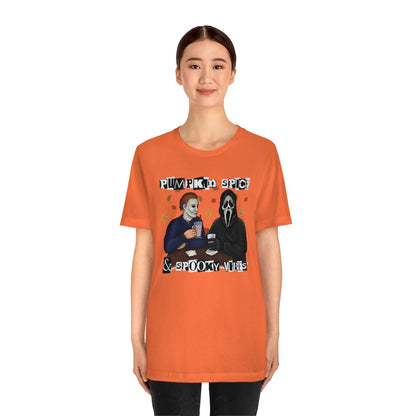"Pumpkin Spice & Spooky Vibes" Horror Movie Tee - Unisex Shirt
