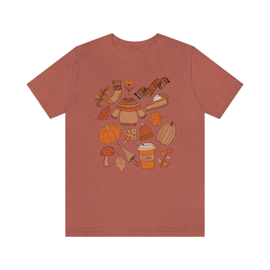 Pumpkin Spice And Mushrooms Fall Doodles Tee - Unisex Shirt