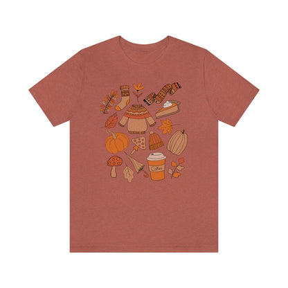 Pumpkin Spice And Mushrooms Fall Doodles Tee - Unisex Shirt
