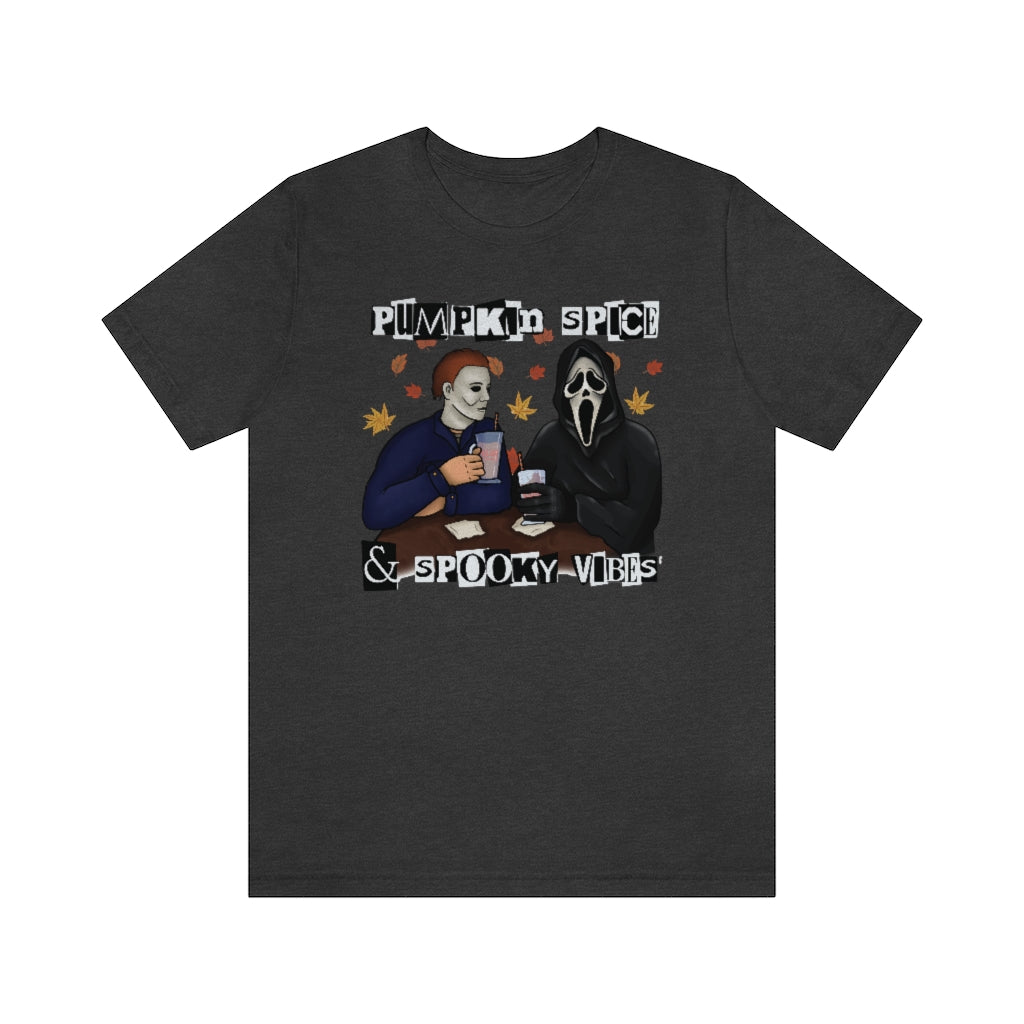 "Pumpkin Spice & Spooky Vibes" Horror Movie Tee - Unisex Shirt
