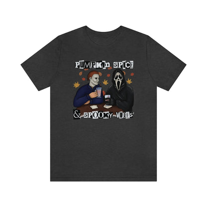 "Pumpkin Spice & Spooky Vibes" Horror Movie Tee - Unisex Shirt