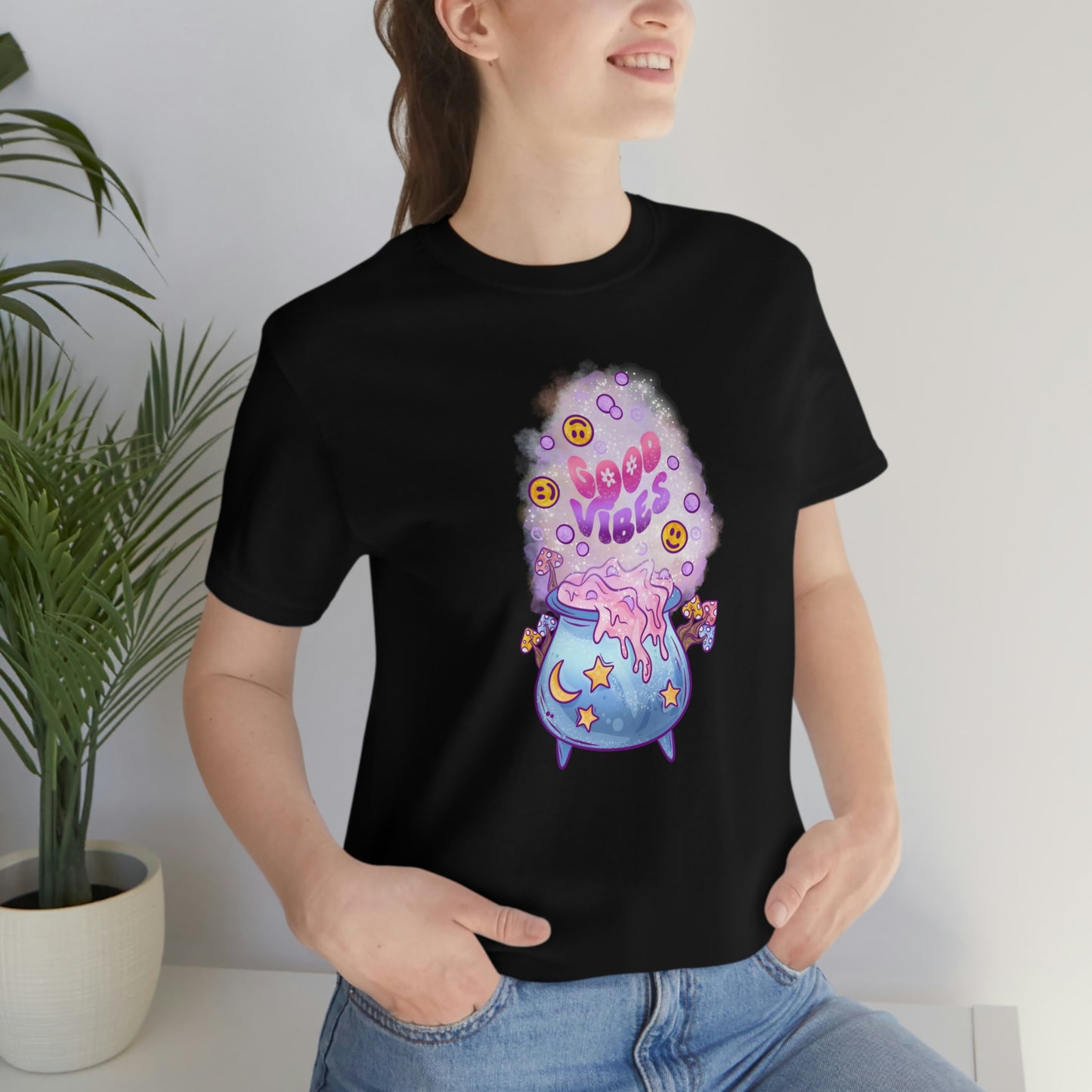 Witchy Good Vibes Smiley Cauldron Tee - Unisex Shirt
