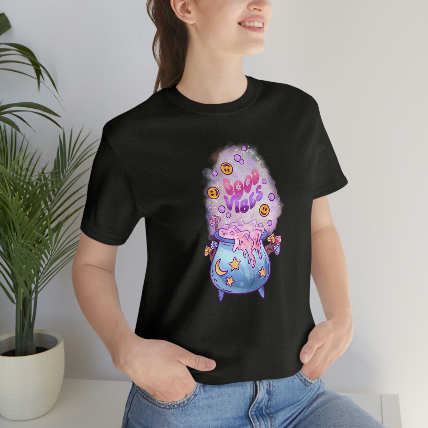 Witchy Good Vibes Smiley Cauldron Tee - Unisex Shirt