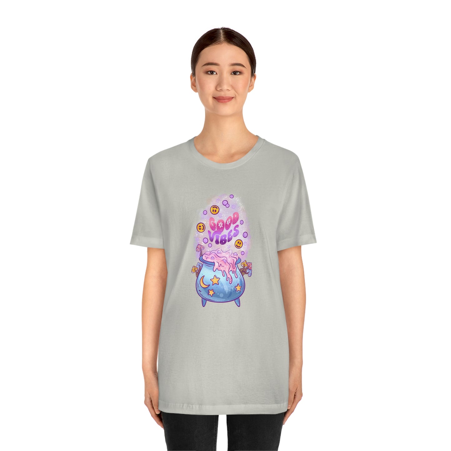 Witchy Good Vibes Smiley Cauldron Tee - Unisex Shirt
