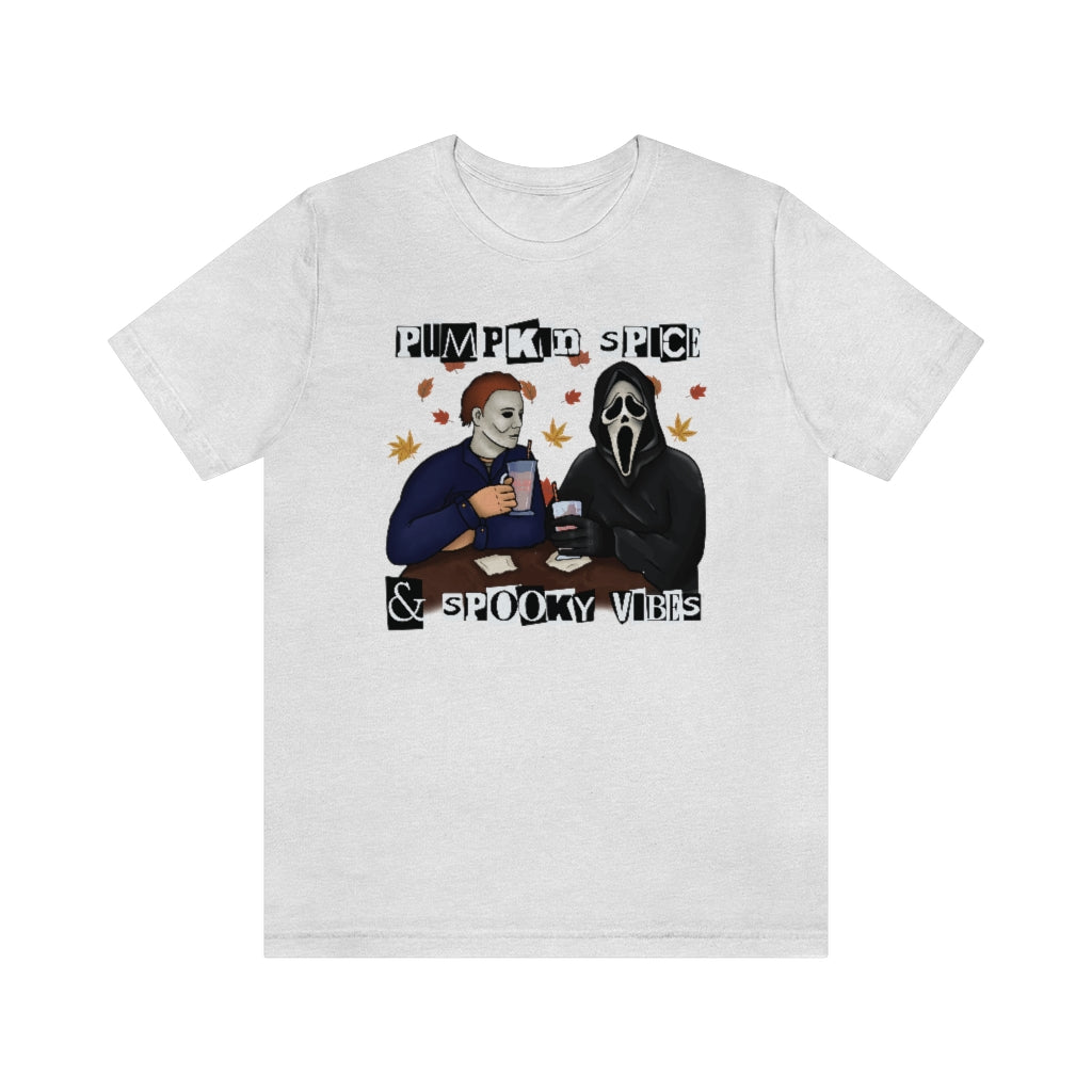 "Pumpkin Spice & Spooky Vibes" Horror Movie Tee - Unisex Shirt