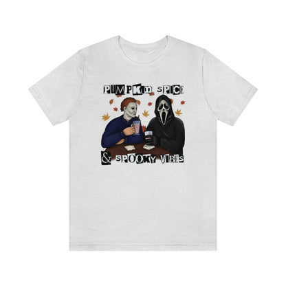 "Pumpkin Spice & Spooky Vibes" Horror Movie Tee - Unisex Shirt