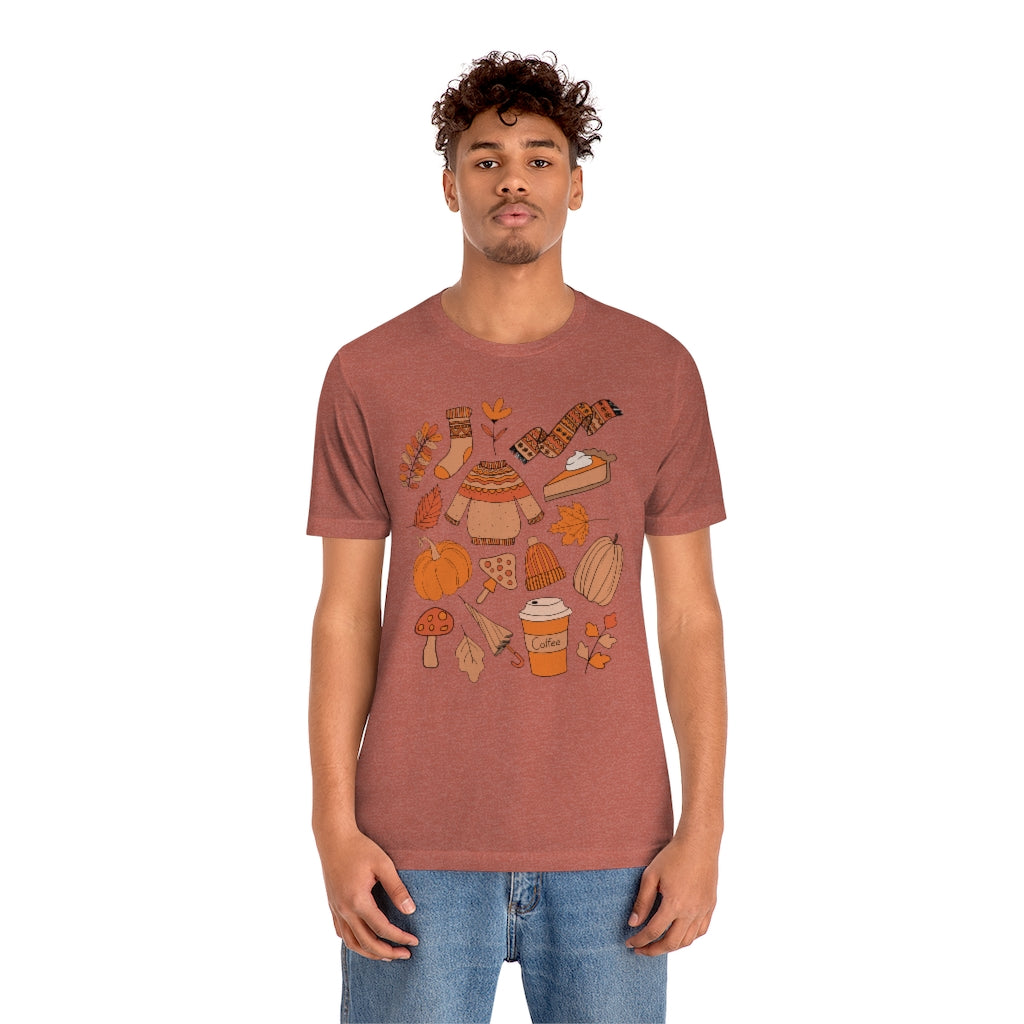Pumpkin Spice And Mushrooms Fall Doodles Tee - Unisex Shirt