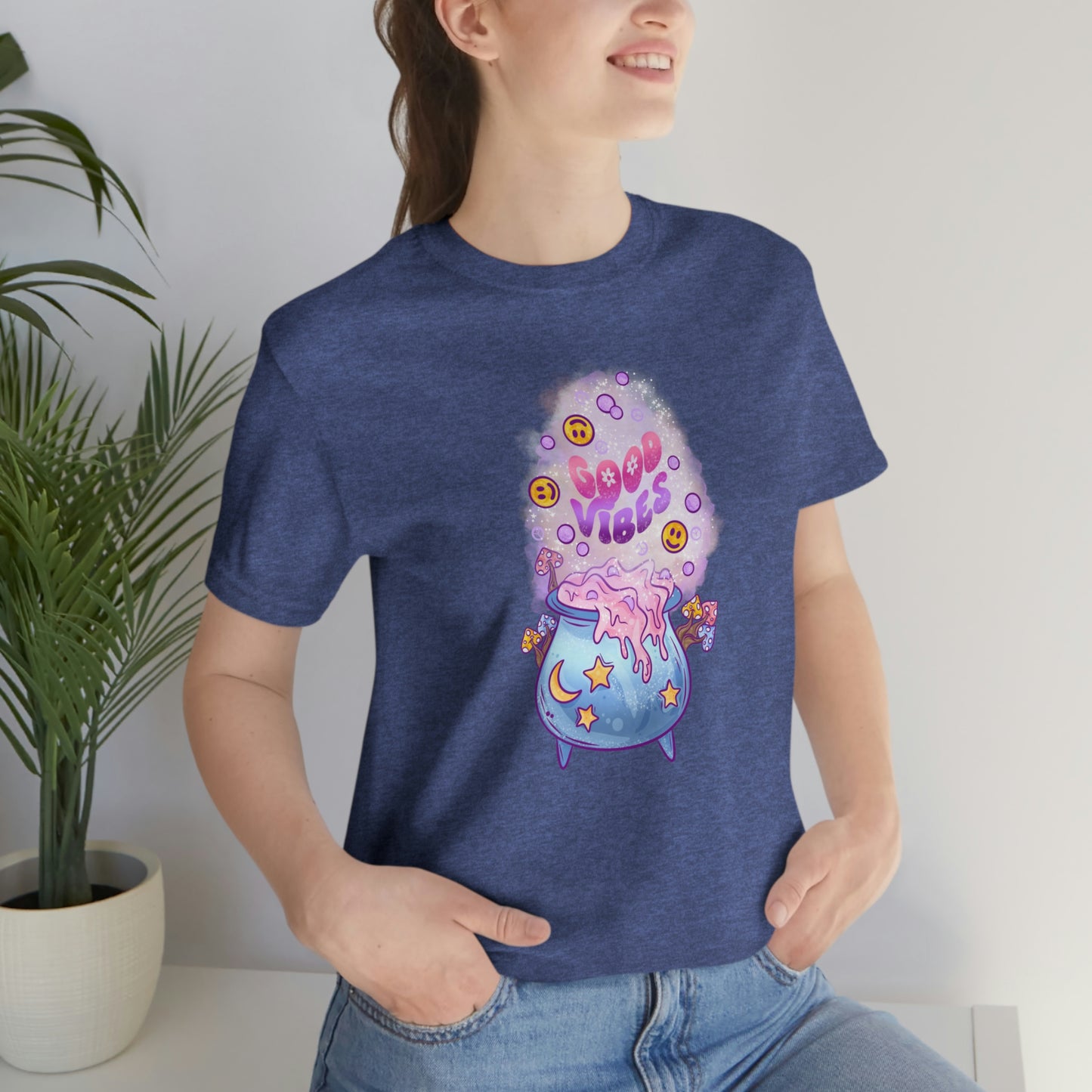 Witchy Good Vibes Smiley Cauldron Tee - Unisex Shirt