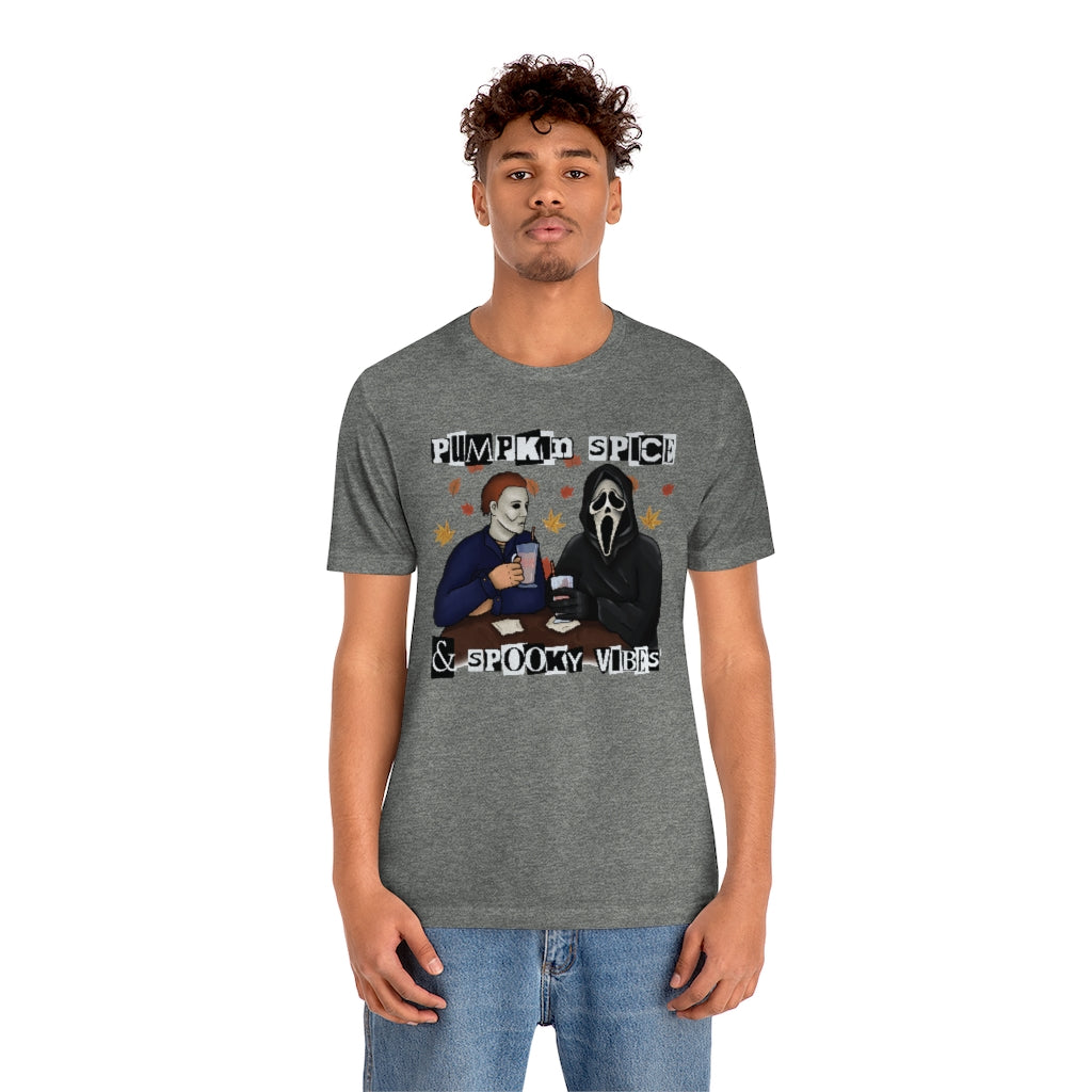 "Pumpkin Spice & Spooky Vibes" Horror Movie Tee - Unisex Shirt