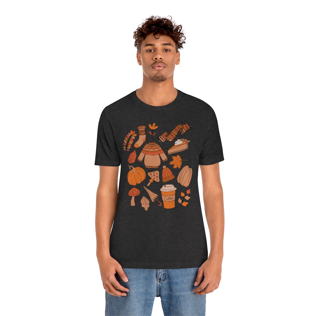 Pumpkin Spice And Mushrooms Fall Doodles Tee - Unisex Shirt