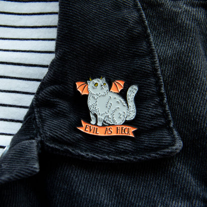 "Evil As Heck" Devil Cat With Wings Enamel Pin