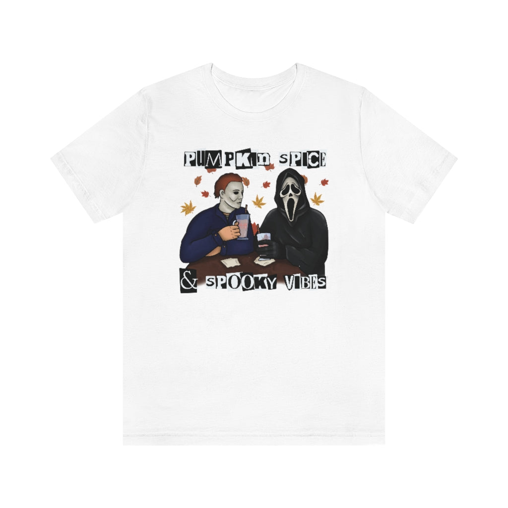 "Pumpkin Spice & Spooky Vibes" Horror Movie Tee - Unisex Shirt
