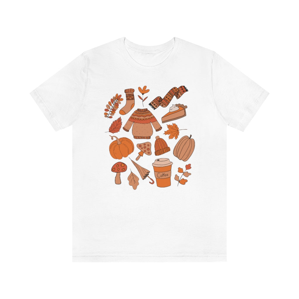 Pumpkin Spice And Mushrooms Fall Doodles Tee - Unisex Shirt