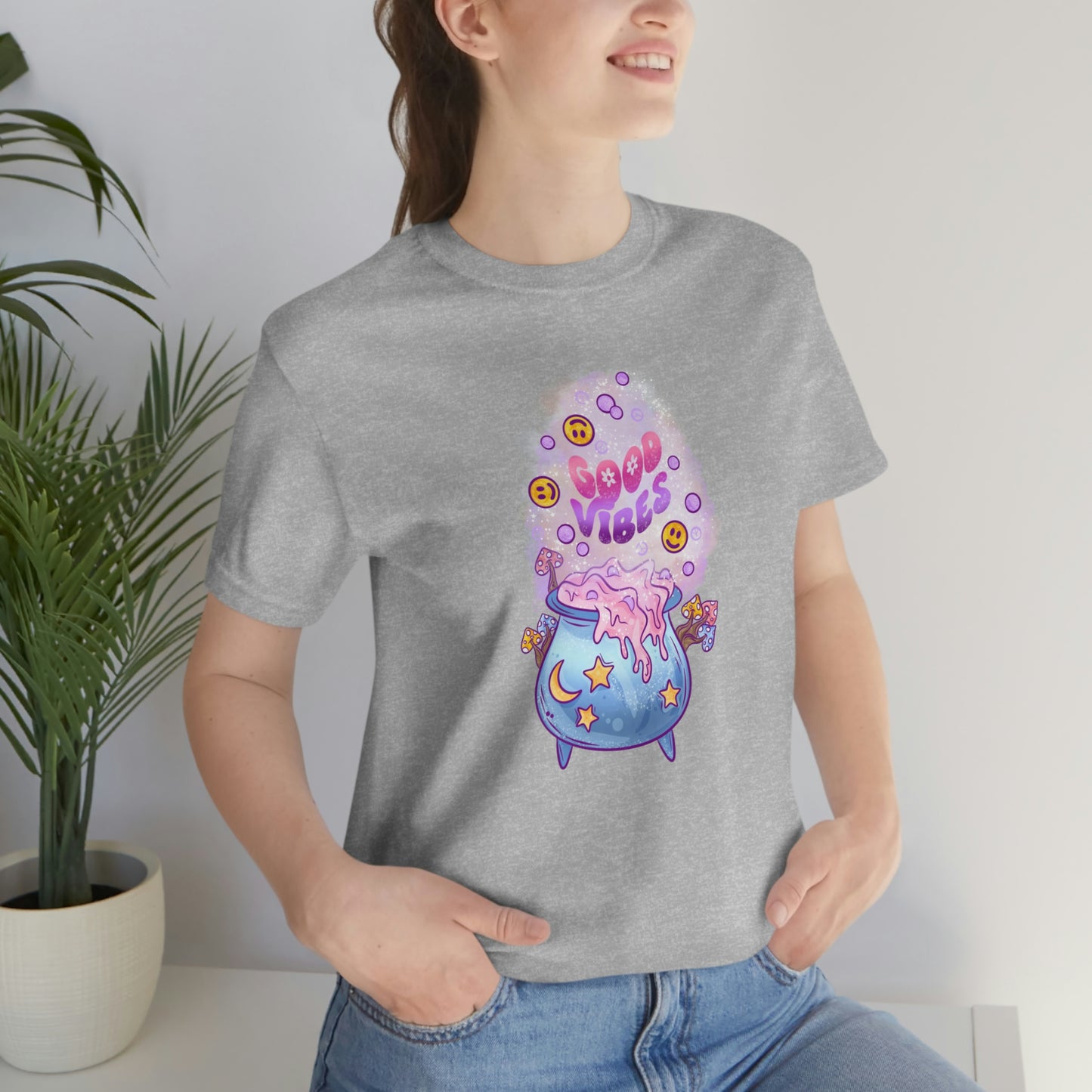 Witchy Good Vibes Smiley Cauldron Tee - Unisex Shirt