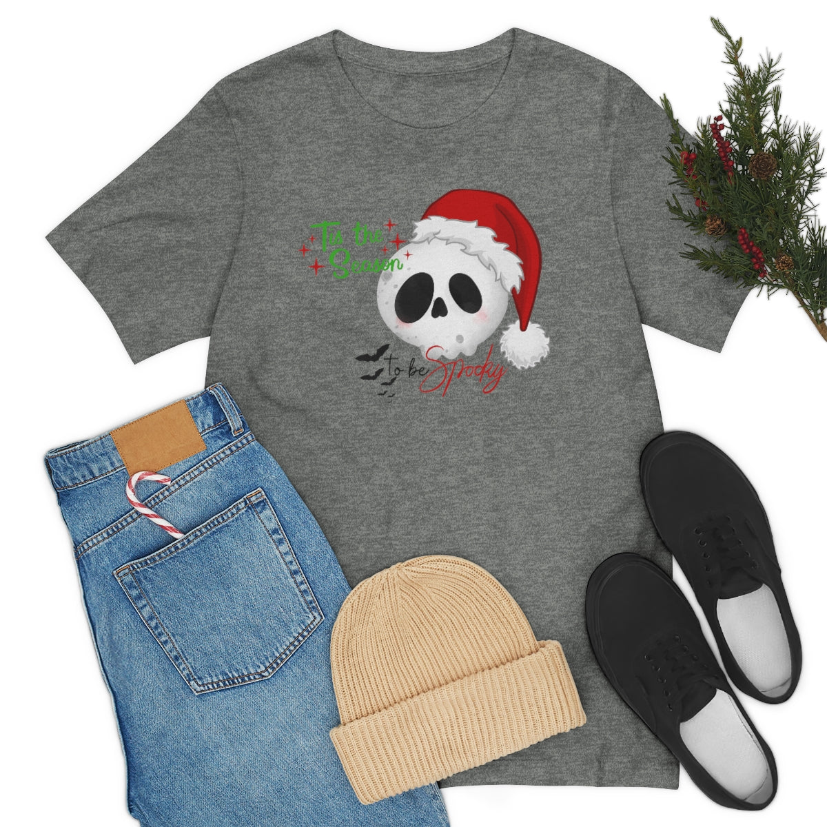 "Tis the Season to be Spooky'" Skull Santa Christmas Tee - Unisex Shirt