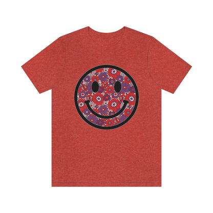 Fourth Of July Red White And Blue Floral Smiley Tee - Unisex Shirt