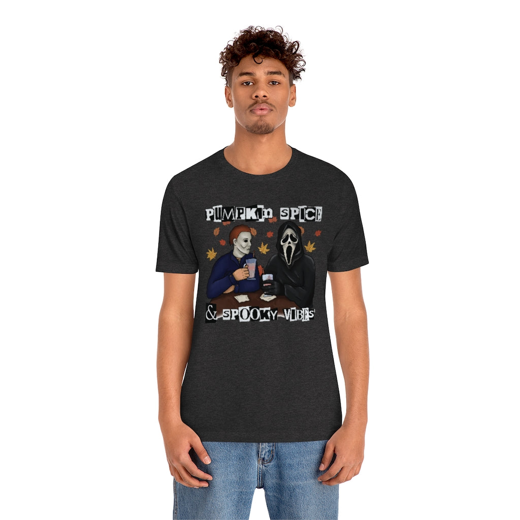 "Pumpkin Spice & Spooky Vibes" Horror Movie Tee - Unisex Shirt