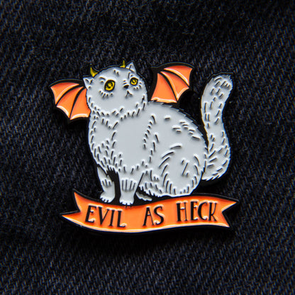 "Evil As Heck" Devil Cat With Wings Enamel Pin